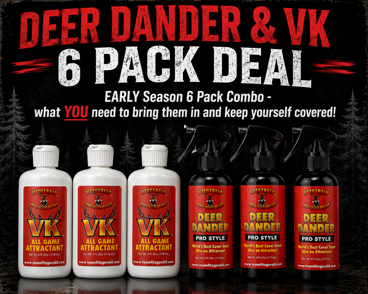 A DEER DANDER PRO STYLE & VK 6 PACK BUNDLE BEST DEER SCENT