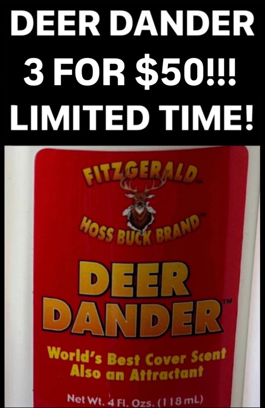 LIMITED TIME! DEER DANDER 3 FOR $50 SPECIAL BEST DEER SCENT WORKS FOR ALL NORTHERN AND SOUTHERN STATES ALL URINE BAN STATES TOO - LIMITED TIME ONLY!