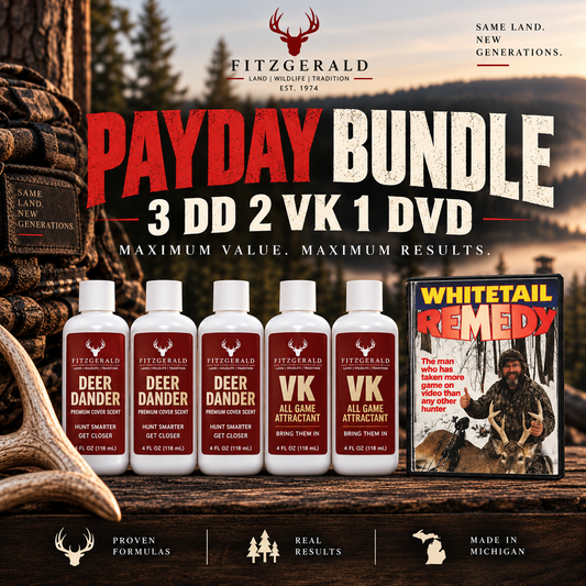 A 3 Deer Dander + 2 VK + 1 Whitetail Remedy DVD + FREE Shipping PAYDAY Deal!